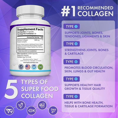 Brivida™ Collagen Peptides 5 Types Complex (1800mg) – 90 Cápsulas